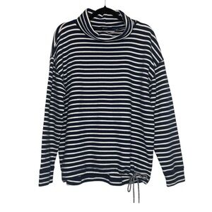 Lands’ End Navy White Stripe Cowl Neck XL Pullover Drawstring Hem Top